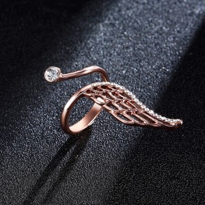 New Arrival Rose Gold Feather Crystal Open Ring Jewelry Exquisite Women Rings