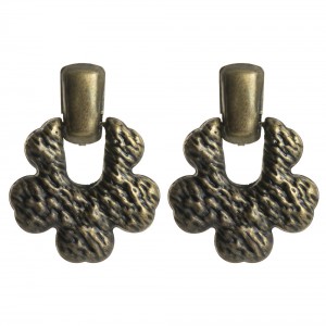 WENZHE New Women Antique Brass Irregular Geometric Metal Stud Earrings