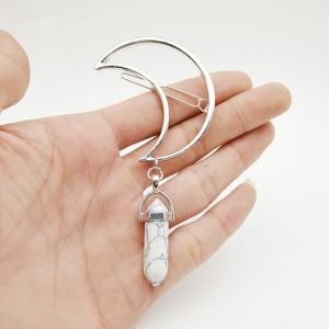 New fashion hair accessories natural stone pendant hollow alloy moon hairpin