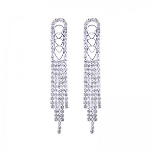 European and American New Style Hollow Water Drop Long Zircon Tassel Bridal Earrings