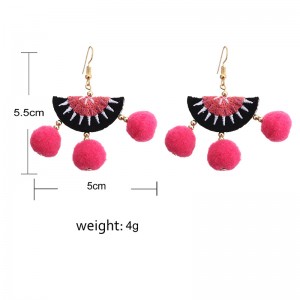 Wholesale new 3 Small Fur Ball Pendant Embroidery Design Earrings, National Tassel Earrings Boho Jewelry