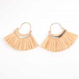 2019 New Handmade Bohemian Gold Hoop Lafite Grass Multi Tassel Drop Earring