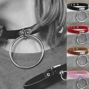 European and American personality exaggerated jewelry Harajuku street dance punk O-shaped big ring trend leather collar necklace collar necklace