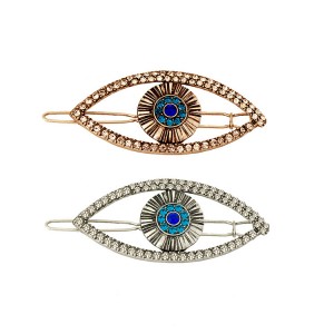 WENZHE Hot sale evil eyes turkey hair clip metal crystal rhinestone barrettes for women