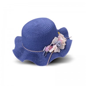 WENZHE Summer Travel Flower Wave Brim Kids Straw Hats