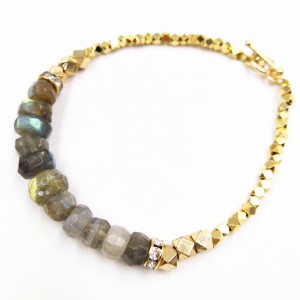 Latest Design Women Crystal Natural Stone Beads Gold Metal Beaded Bracelet