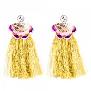 Ladies Earrings Wholesale Fashion Jewelry Metal Flower Sequins Tassel Boho Long Earrings