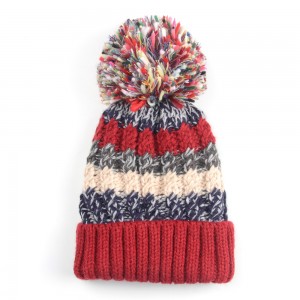 WENZHE Customized Headwear Winter Multicolor Keeping Warm Knitted hat Large Pom Pom Beanie