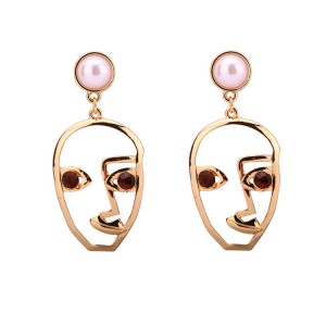 Personalized punk creative women gold metal hollow human face dangle earrings