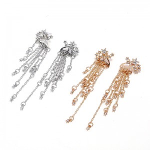 Fashion New Trend Gold/Silver Color Crystal Star Streamlined Long Tassel Earrings For Women Jewelry