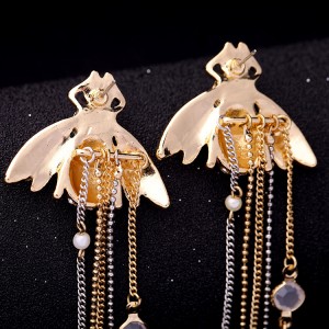 Europe and the United States popular retro ladies tassel earrings insect bee stud earrings beautiful long gold tassel earring