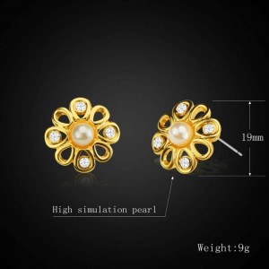Fashion Women’s Copper Plated 18K Gold Pearl Flower Shape Dubai Necklace Earrings Two Piece Jewelry Set