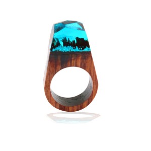 Fashion Wooden Ring Foreign Trade resin Iceberg landscape ring ethnic style wedding ring for women