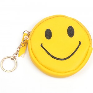 WENZHE Smile Face PU Leather Cute Keychain Bag Coin Purse With Tassels