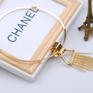 Gold plated tassel geometry exaggerated alloy necklace multi layer necklace