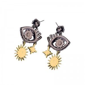 Personality fashion hipster earrings retro diamond devil eye earrings CZ eye gold star stud earring