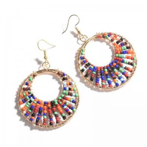 WENZHE Bohemian multicolor seed beads statement hoop earrings