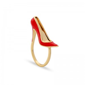 Gold Plated For Women Designer High Heel Shoe Jewelry Brass Enamel Colour Ring