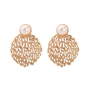 Pearl Jewelry Coral Branches Metal Shape Hollow Gold Earring Stud