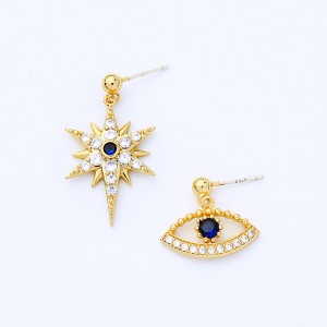 Unique Dangle CZ Star Earrings Asymmetric Stud Earrings Korean Fashion Simple Devil Eye Earrings