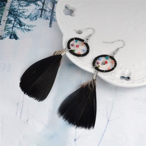 Wholesale earrings jewelry fashion indian color beads hook earring long feather earring for women