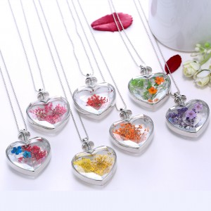 Valentine’s Day Gift Jewelry Heart-shaped pendant love crystal plants dried flowers necklace