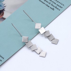 Fashion Alloy Jewelry Simple Gold Geometric Square Long Tassel Hook Earrings For Women