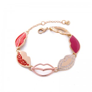 Enamel Crystal Hollow Lip Charm Bracelets Women Jewelry