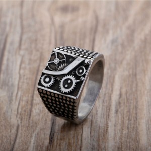 Unique Square Gear Man Ring Party Jewelry Punk Vintage Silver Rings for Men