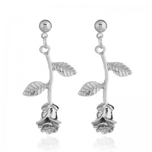 Fashion Zinc Alloy Rose Flowers Drop Earrings 18K Gold Plated Metal Flower Dangle Earrings