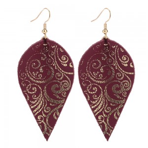 European and American Multicolor Gold Plated Genuine Leather Leaf Earrings