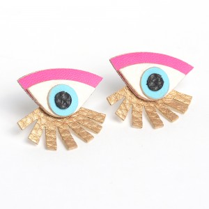 Gold earrings 2018 fashion new design handmade leather stud eye statement earrings for woman jewelry