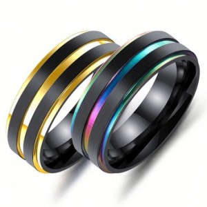 Wholesale Fashion Custom Mens Rainbow Color Stainless Steel Jewelry Ring