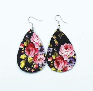 Fashion pu earrings drop shape rose pattern leather earrings jewelry