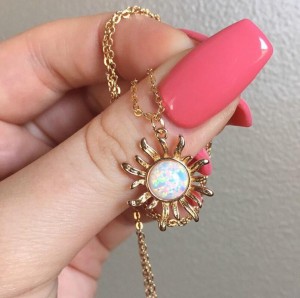 Lady accessories europe fashion gemstone sun flower pendant necklaces