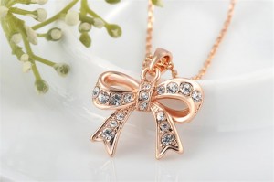 Crystal diamond AAA Zircon Pave Lock Key Pendant Necklace Rose Gold Plating Fashion Jewelry