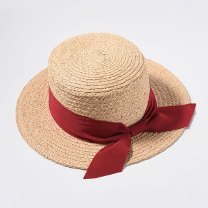 WENZHE Beach Summer Sunscreen Natural Straw Hat with Ribbon Bow