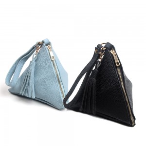 WENZHE Unique Fashion PU Leather Triangle Coin Purse Wristlet Wallet With Tassels