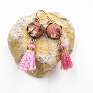 New Type Ladies Fabric Flower Button Earrings Simple Tassels Drop Earring