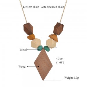 Wholesale New Design Wooden Necklace Women Gold Plated Geometric Wood Beads Necklace
