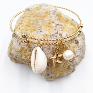 Wholesale Starfish Shell Pearl Bracelet Fashion Ladies Gold Bangle Jewelry