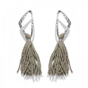 Latest fashion gold metal round ring earrings long cotton thread tassel hanging drop earrings for women girls