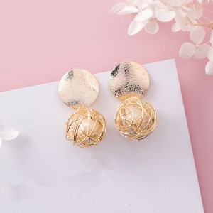 Latest design pearl earrings handmade gold metal wire braid ball pearl earrings