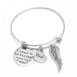 Best gift for dad mom Angel Wing Stainless Steel Lettering Adjustable Chain Bracelets