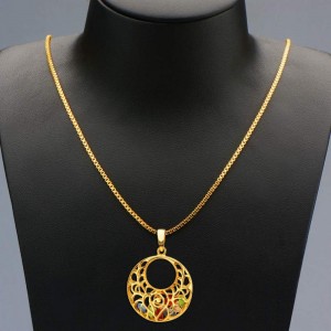 Dubai fashion copper plated 18K gold round hollow color diamond necklace earrings jewelry set