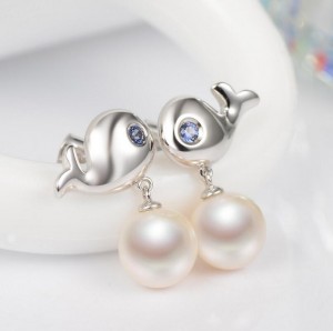 New designs white gold dolphin shape pearl dangle stud earrings