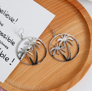 High quality fashion jewelry exaggerated circle coconut tree metal hook big earrings women
