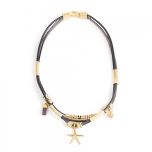 WENZHE New Style Short  Leather Cord Starfish Pendant Necklace