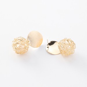 Latest design pearl earrings handmade gold metal wire braid ball pearl earrings