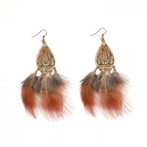 Hot sale Retro Style Fashion Fan Earring Feather Tassel Earring For Woman